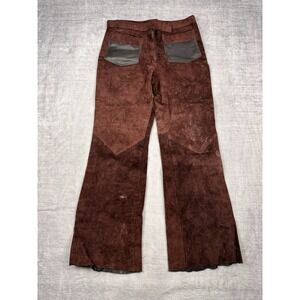 Vtg 60s 70s Suede Leather Pants Mens 30x30 Brown Flared‎ Disco Hippie Handmade